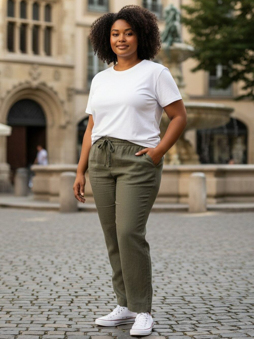 Fleur Bleue Womens Size 12 Olive Green Linen Blend Straight Leg Pull On Pants